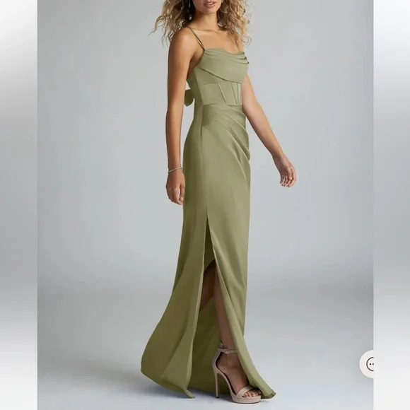 Elegant Olive Green Evening Gown - Picture 3 of 4